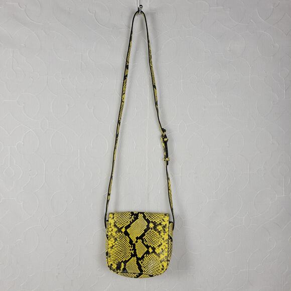 Banana Republic Womens Saddle Crossbody Yellow Goat Leather Snakeskin Embossed - Picture 9 of 9